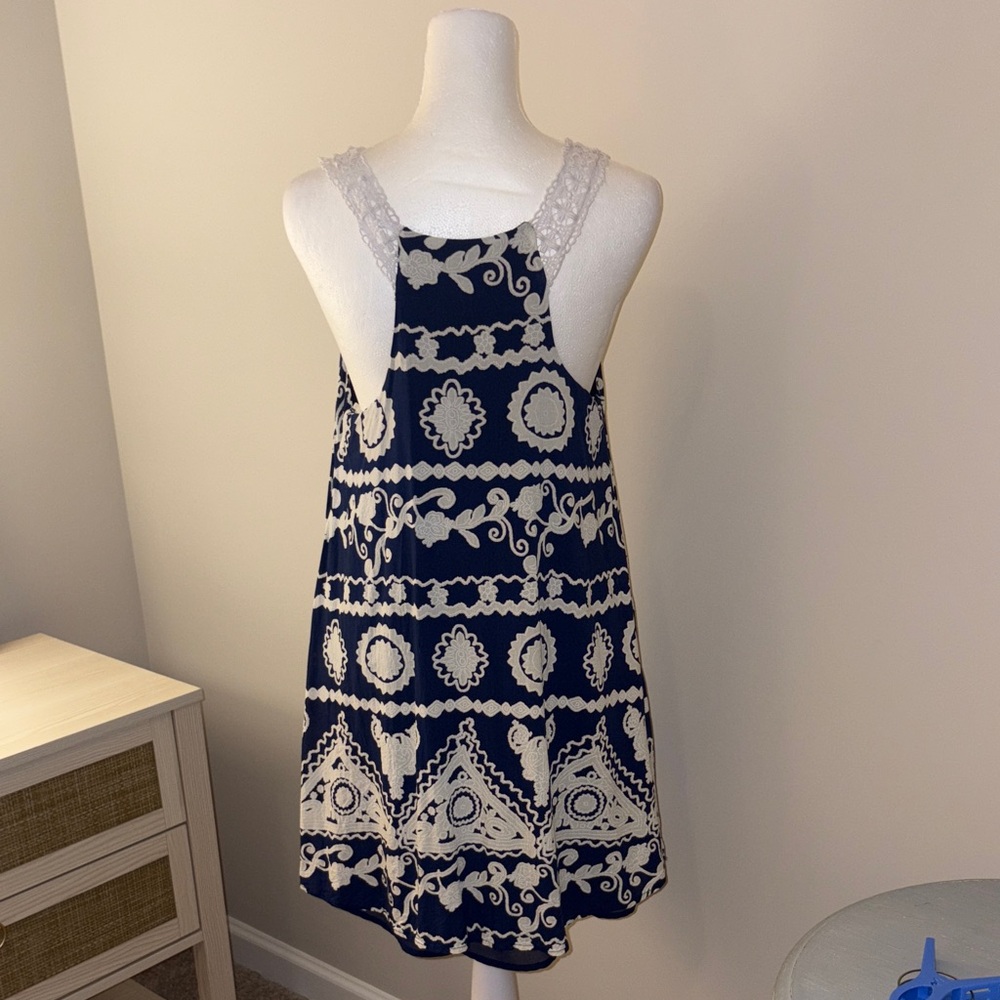 Blu Pepper Navy and Cream Boho Patterned Sleeveless Dress - Picture 3 of 6